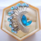 Turquoise Crystal Rhinestone Silver Adjustable Ring
