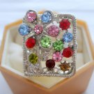 Multi Color Flower Crystal Rhinestone Silver Adjustable Ring