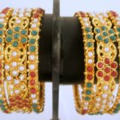 Set of Six Kundan Ruby Emerald Pearl Bangle Bracelet
