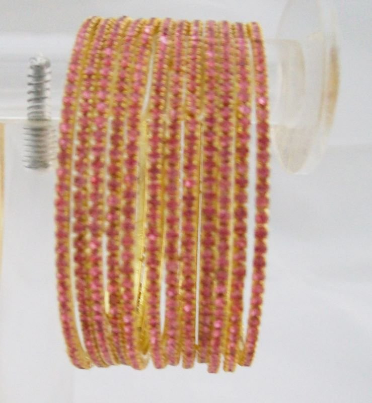 Stackable Crystal Rhinestone Bangle Bracelet 12pcs Pink