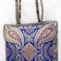 Blue Paisley Silk Embroidered Brocade Purse Handbag Tote