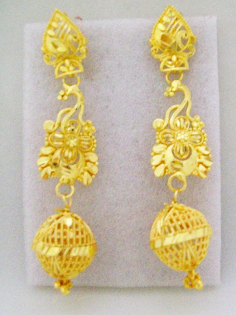 Filigree Beads Gold Plated Dangle Chandelier Earrings Pair