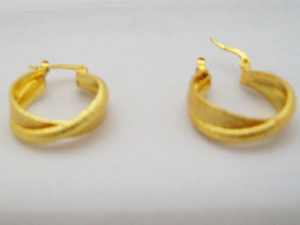Gold Plated Double Hoop Huggie Crossover Earrings Pair