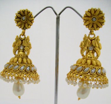 Gold Plated Kundan Jhumka Earrings Design by Kiara at Pernia's Pop Up Shop  2024