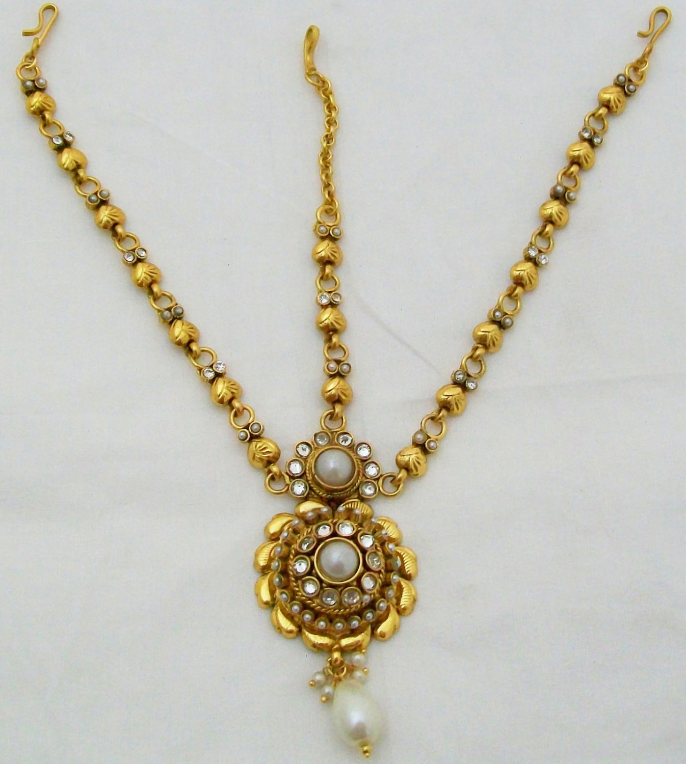 Pearl Kundan Matha Patti Indian Designer Hair Chain Head Piece Forehead