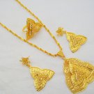 Antique Large Filigree Gold Plated Necklace Chain Pendant Earring Ring Set India