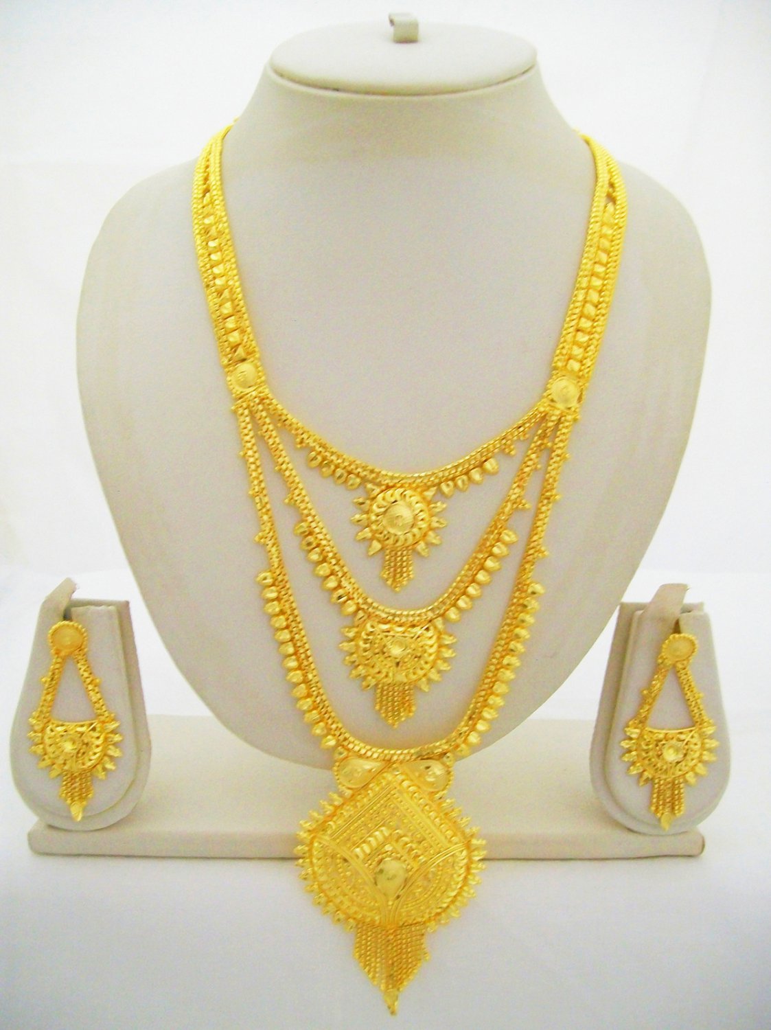 22k Gold Plated Rani Haar 3 Layered Long Necklace Jewelry Set