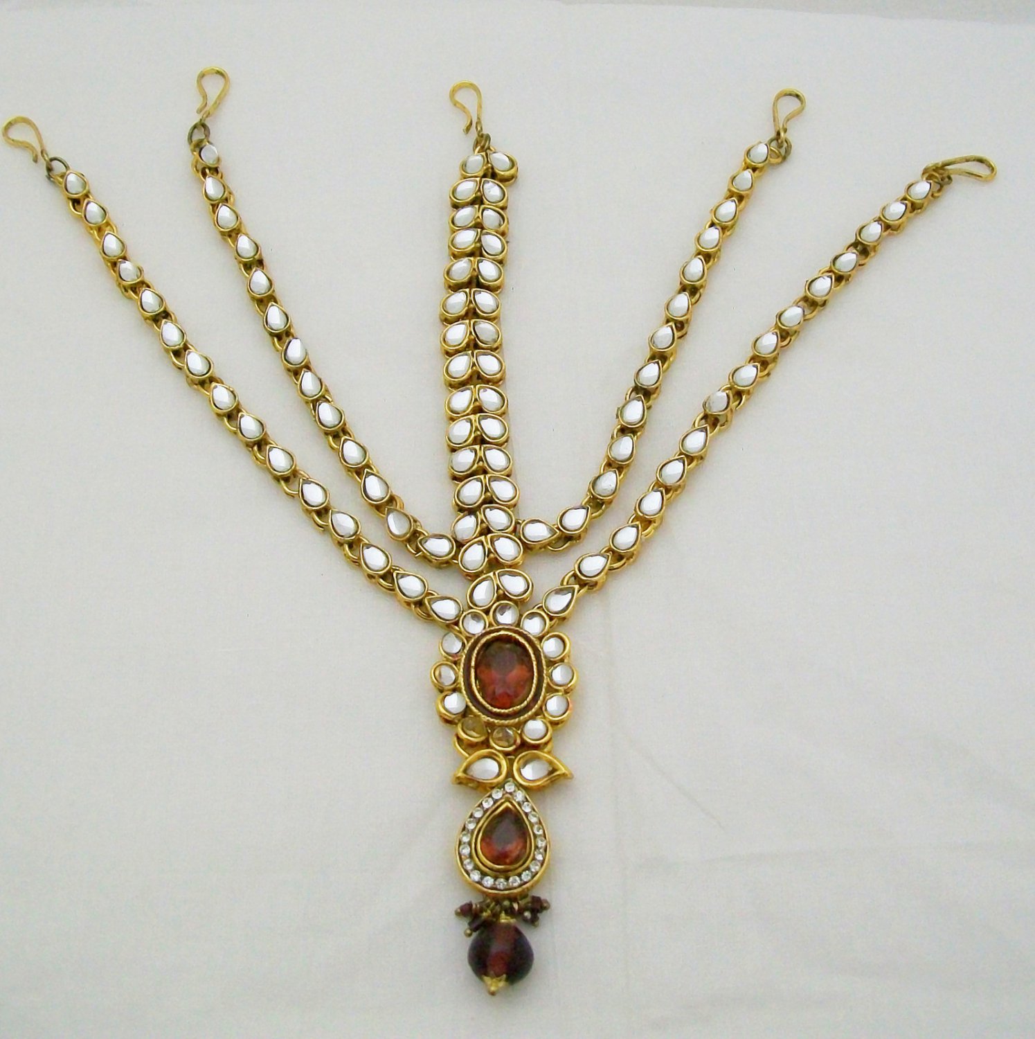 Kundan Polki Matha Patti Indian Hair Chain Layered Bridal Engagement
