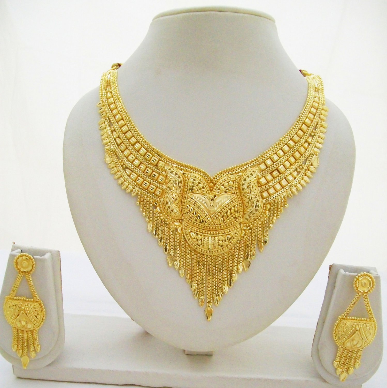 Indian Gold Plated Choker Necklace Earring Set Ethnic Bridal Jewelry 8453