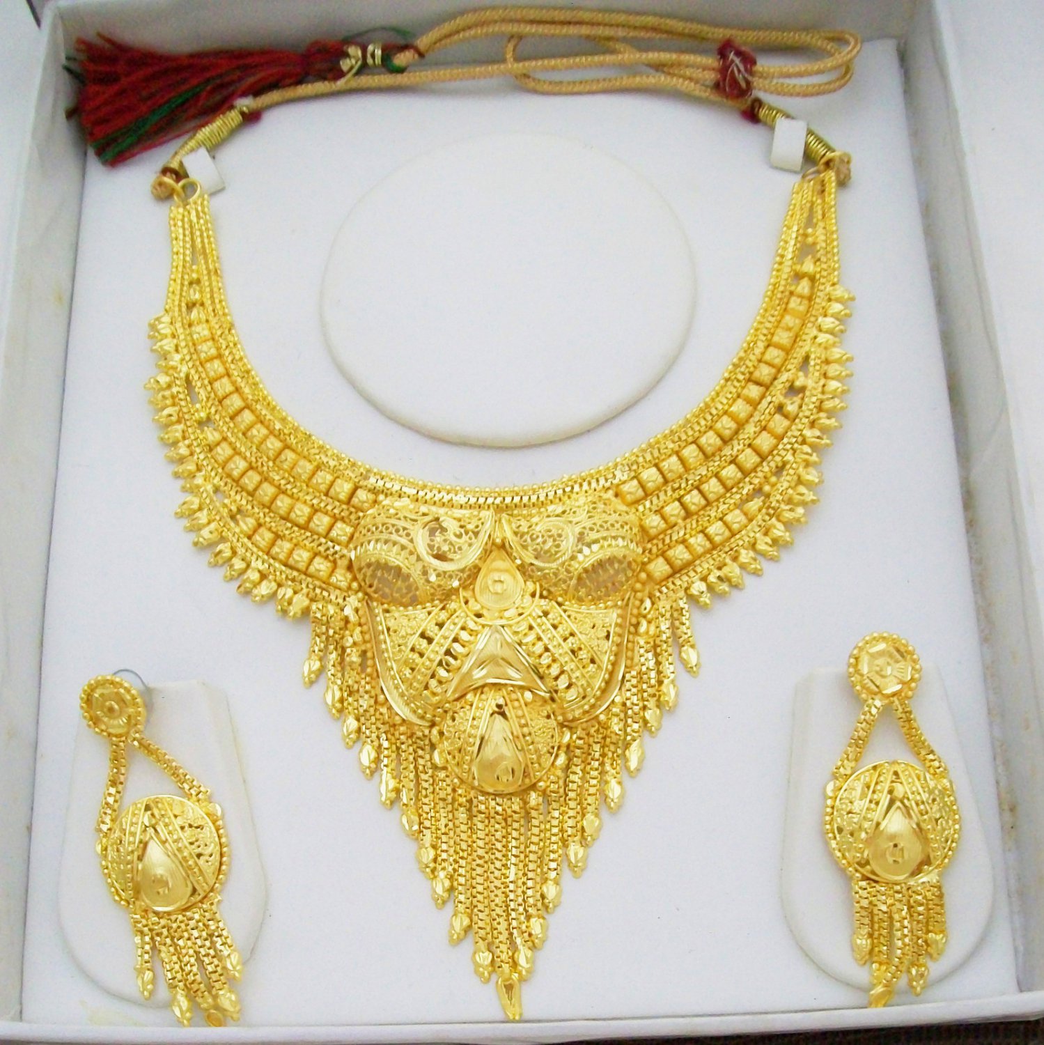 Yellow 22k Gold Plated Choker Necklace Earring Set Indian Women Jewelry