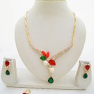 Red Green Crystal Rhinestone Pearl Choker Necklace Party Gold Plated Jewelry Set