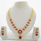 Red Crystal Rhinestone  Necklace Bridal Wedding Party Gold Plated Jewelry Set