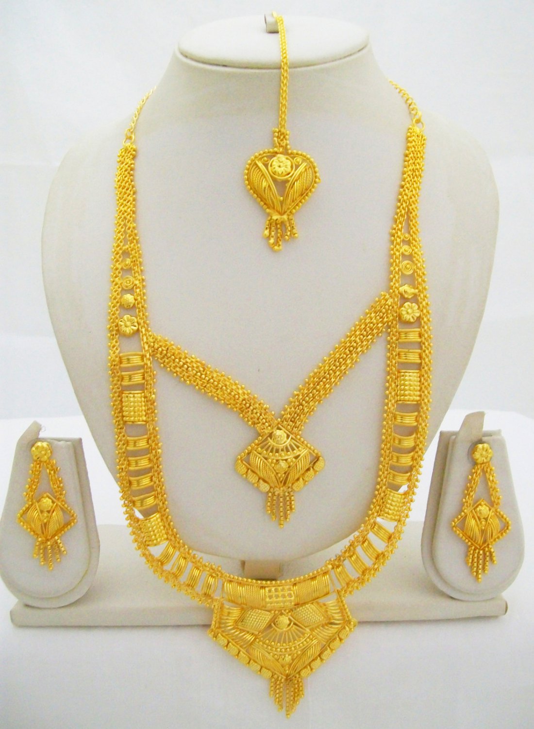 Gold Plated Indian Rani Haar Necklace Long Layered Ethnic Jewellery Set 6Pc