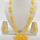Large Yellow Gold Plated Rani Haar Necklace Filigree Heart Pendant Indian Jewelry Set