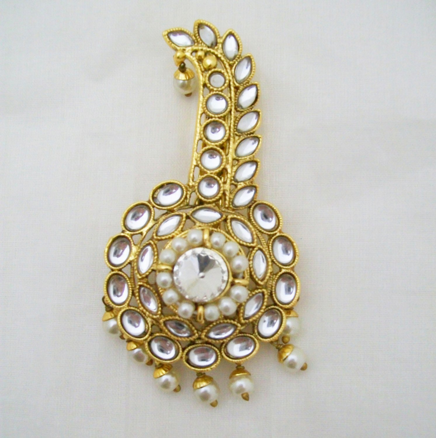 Kundan Kalgi Sarpech Turra Turban Jewel Pin Indian Sikh Wedding Groom Ornament
