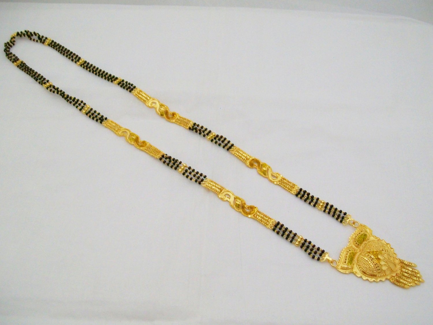 22k Gold Plated Mangalsutra Traditional Design Black Bead Jewellery India 