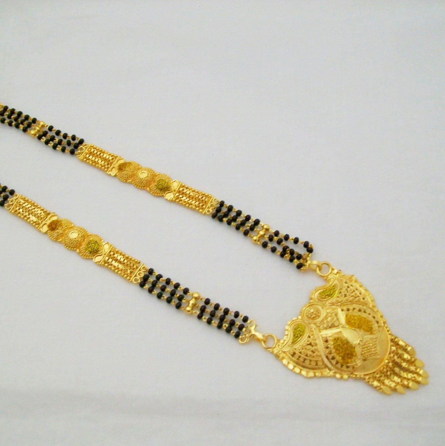 Mangalsutra Black Beads Chain Pendant Necklace Indian Women Gold Plated