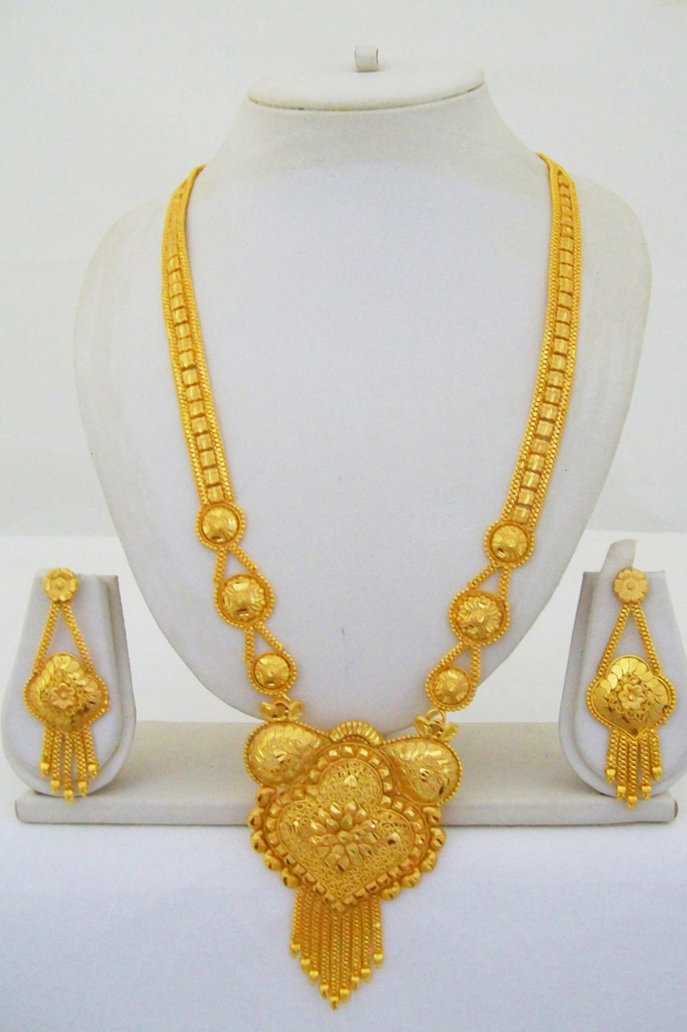 Gold Plated Indian Rani Haar Necklace Earring Bridal Long Filigree 22k ...