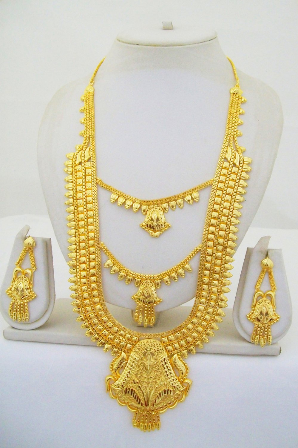 Layered Gold Plated Rani Haar Necklace Tikka Bridal Long Asian East ...