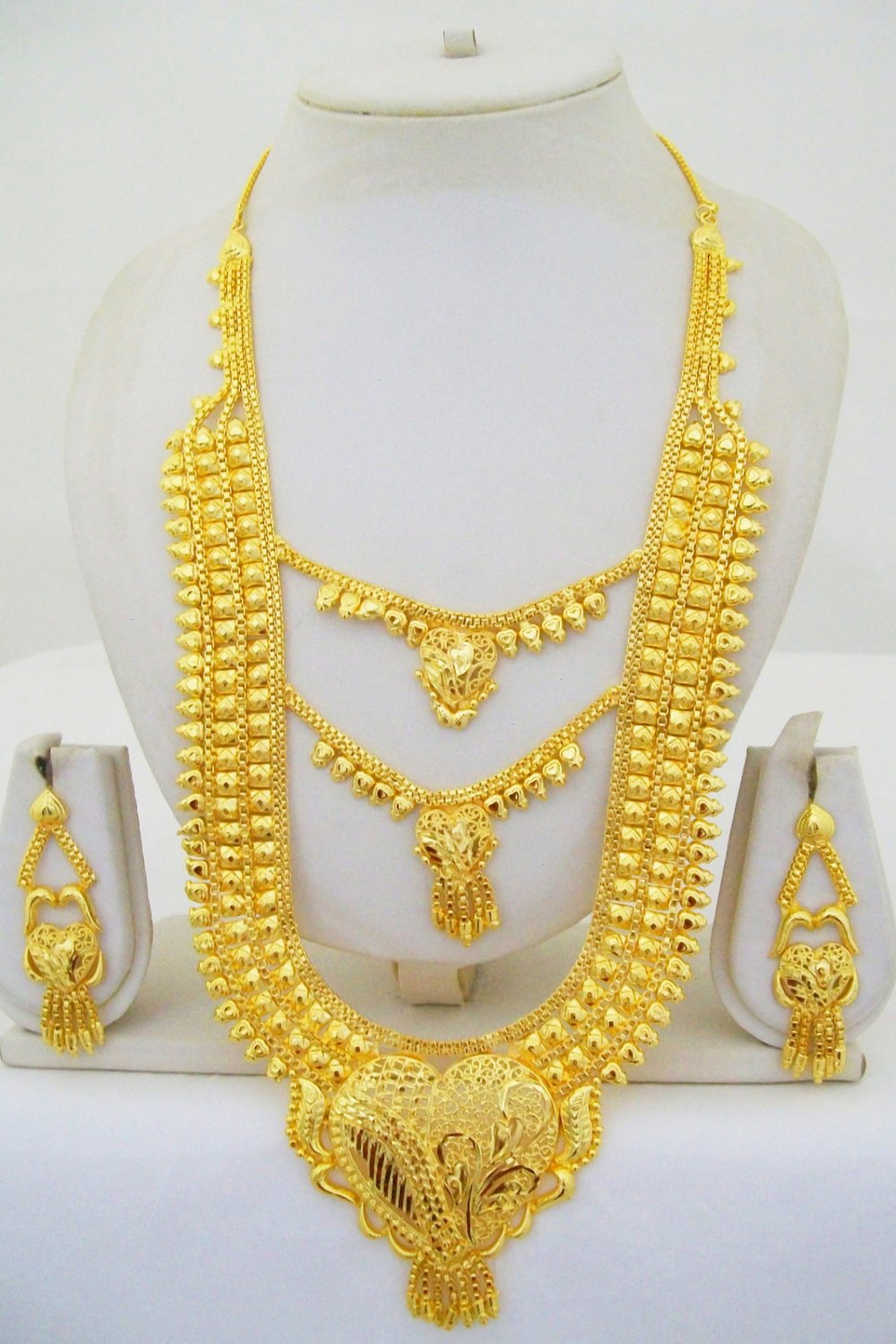 Gold Plated South Indian Rani Haar Necklace Bridal Long Layered ...