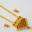 Triangle Gold Plated Long Beads Chain Pendant Necklace Jewelry Set