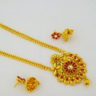 Flower Yellow Gold Plated Long Beads Chain Pendant Necklace Earring Jewelry Set