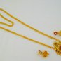 Flower Yellow Gold Plated Long Beads Chain Pendant Necklace Earring Jewelry Set