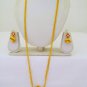 Flower Yellow Gold Plated Long Beads Chain Pendant Necklace Earring Jewelry Set