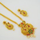 Antique Double Swan Gold Plated Long Beads Chain Pendant Necklace Jewelry Set