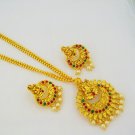 Traditional Gold Plated Laxmi Design Engraved Chain Pendant Long Necklace Jewellery Set
