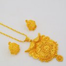Gold Plated Filigree Chain Pendant Necklace Indian Fashion Costume Jewellery Set