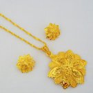 Flower Pattern Gold Plated Filigree Chain Pendant Necklace Indian Jewellery Set