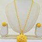 Flower Pattern Gold Plated Filigree Chain Pendant Necklace Indian Jewellery Set