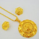 Flower Disc Medallion Filigree Gold Plated Chain Pendant Necklace and Earring Set