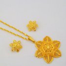 Flower Filigree Hollow Gold Plated Chain Pendant Necklace Indian Jewelry Set