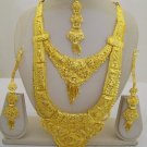 Gold Plated Indian Rani Haar Necklace Earring Maang Tikka Bracelet Jewelry Set