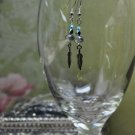 Silver and Blue Crystals With Feather Charm Bead Dangle Earrings