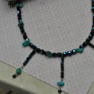 Turquoise and Black Crystal Fringe Necklace