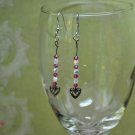 Silver Charm Heart Pink Drop Bead Earrings With Swarovski Crystals