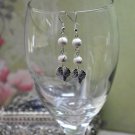 Silver Leaf Drop Earrings With White Gold Glass Beads