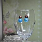 Chunky Blue and Brown Beachy Crystal Pearl Drop Earrings