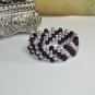 Handcrafted Bracelet by Studio Artist Black Purple Glass Pearls Stretchy Beaded Cuff