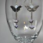 Unique Silver Butterfly Drop Earrings With Chain Rose and Violet Opal Swarovski Crystals