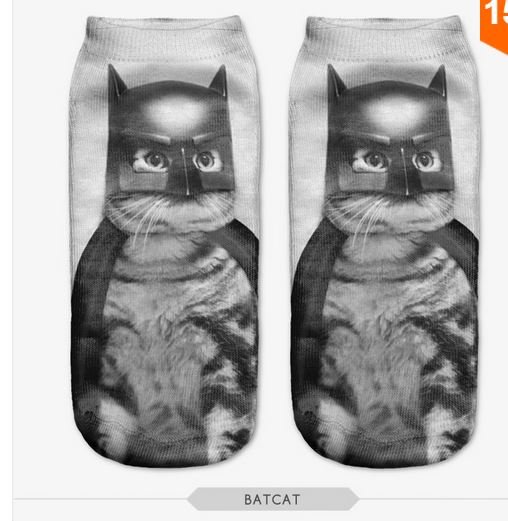 3D Sock Print Lovely Cat Polyester Contrast Color Meias Women