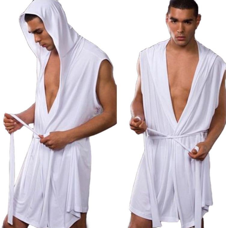 Hooded bath robe men sleepwear Silk pijama