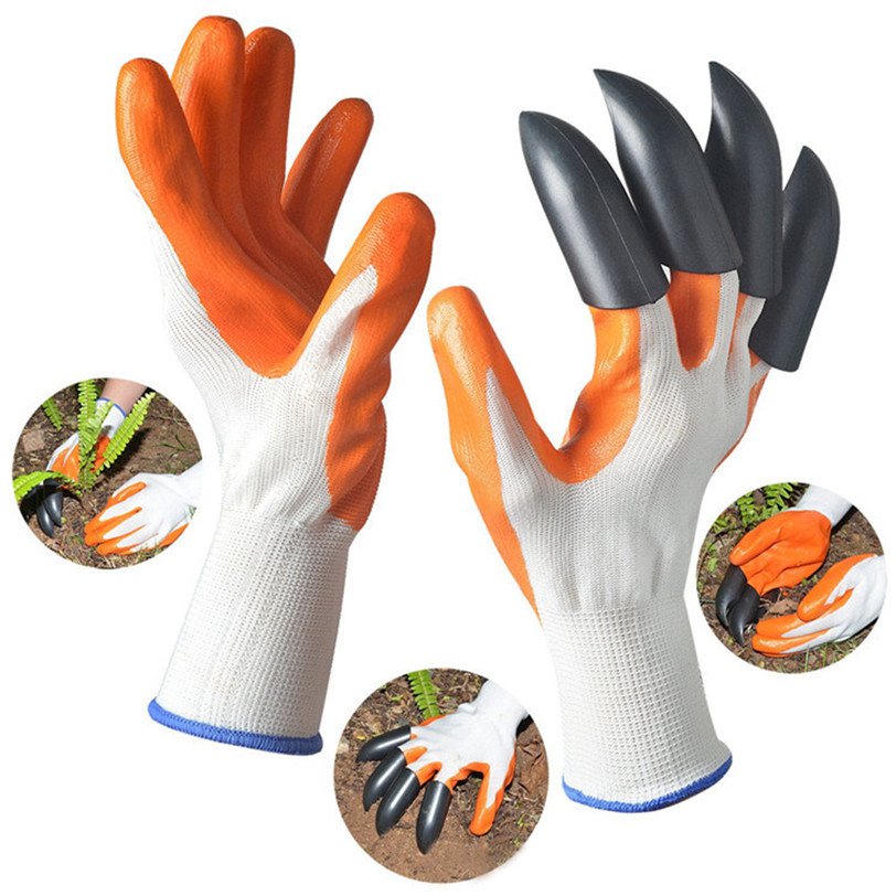 Rubber Gardening Gloves for garden Digging Planting with 4 ABS Plastic