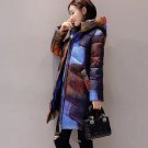 Plus Size Lag-4XL Hooded Printed Thicker Winter Down Cotton Jacket   Blue