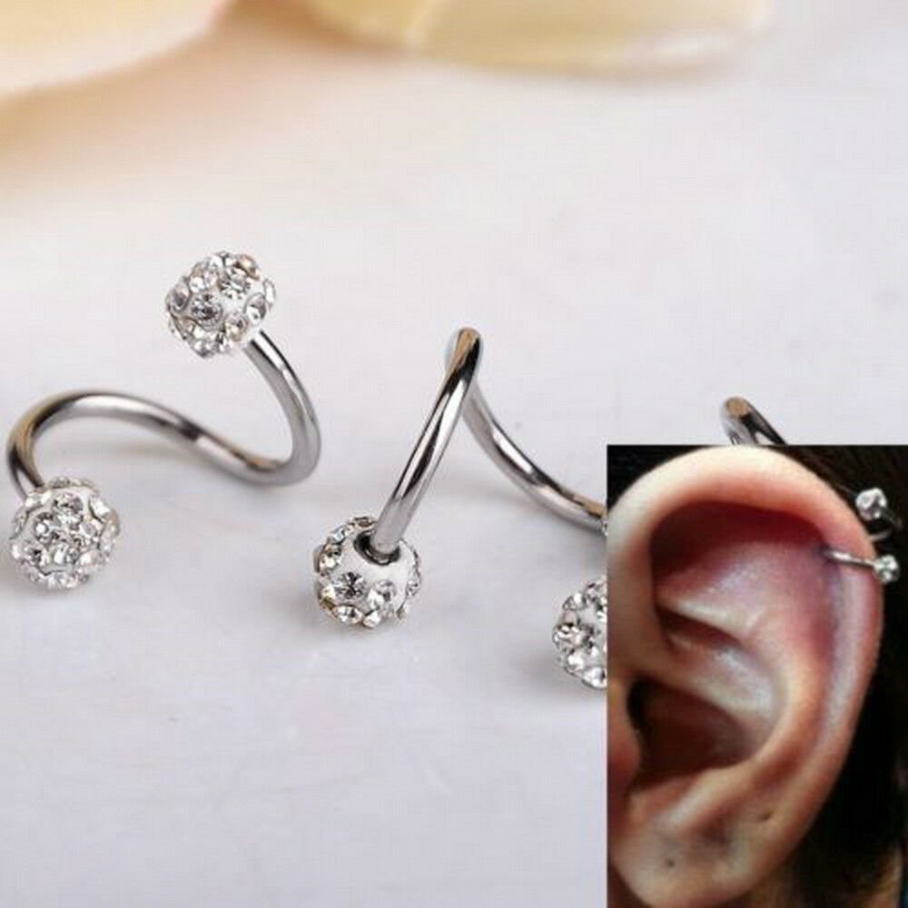 Pair Crystal Stainless Steel Twist Ear Helix Cartilage Body Piercing