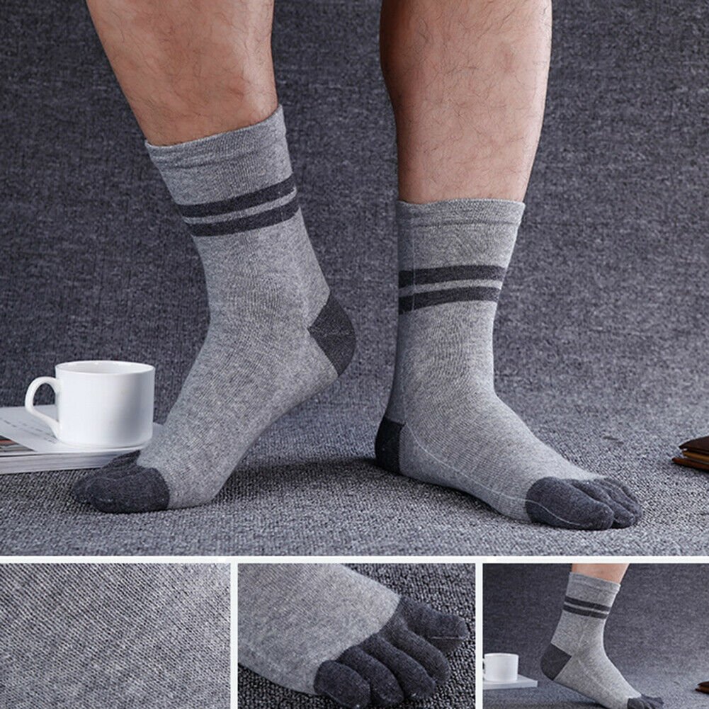 Light Grey Five Finger Toe Socks Cotton Solid Color Ca