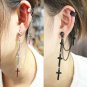 Punk Fashion Gothic Cross Long Tassel Chain Ear Cuff Stud Clip Earrings Gifts